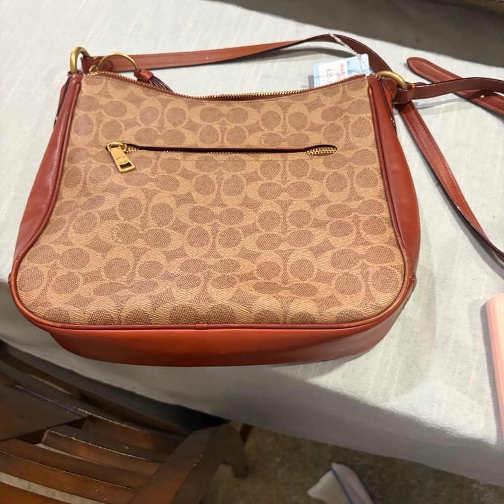 Coach Tan Signature Canvas crossbody with Brown Leather Trim - Picture 6 of 9